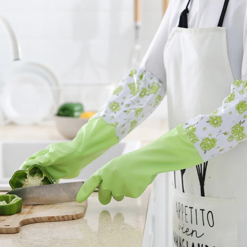 1 Pair Reusable Cleaning Gloves – Waterproof Non-Slip Kitchen & Dishwashing Gloves with Plush Liner