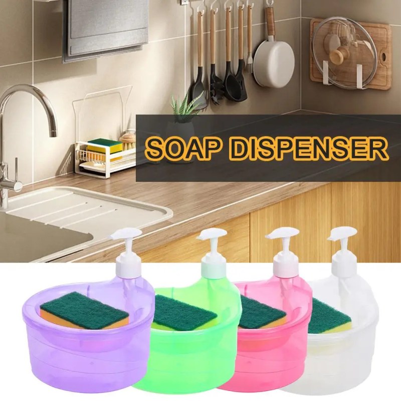Creative Kitchen Dish Soap Dispenser with Sponge – Liquid Soap Pump & Dishwashing Storage Container