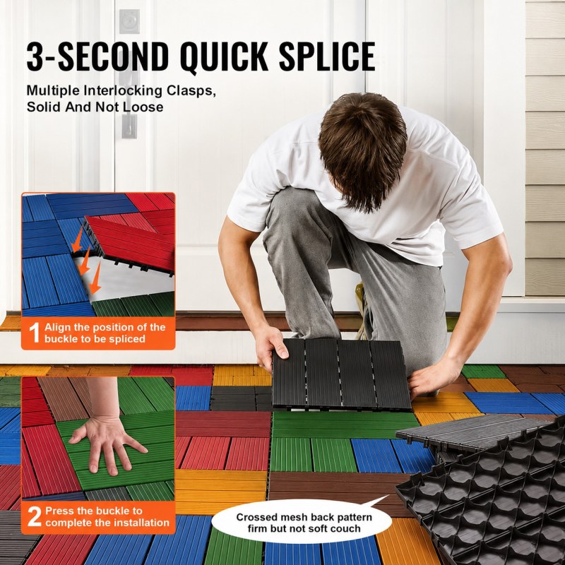 6Pcs Heavy Duty Interlocking Plastic Floor Tiles 12×12 Inch – Waterproof Modular Floor Mat