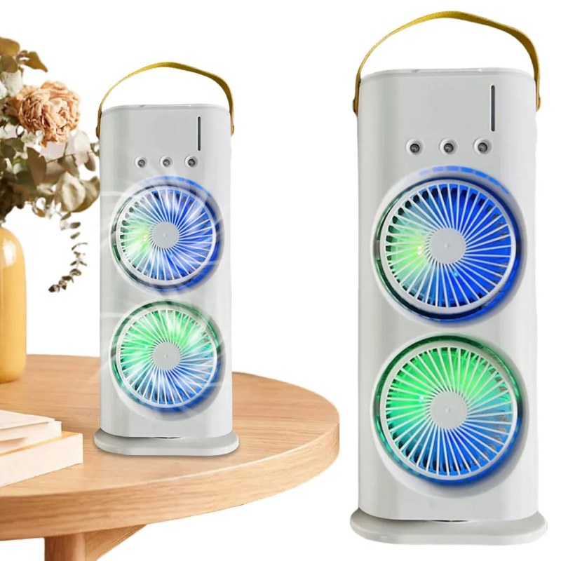 Double-Head Air Cooler Mist Fan with 3 Speeds, Night Light & Remote