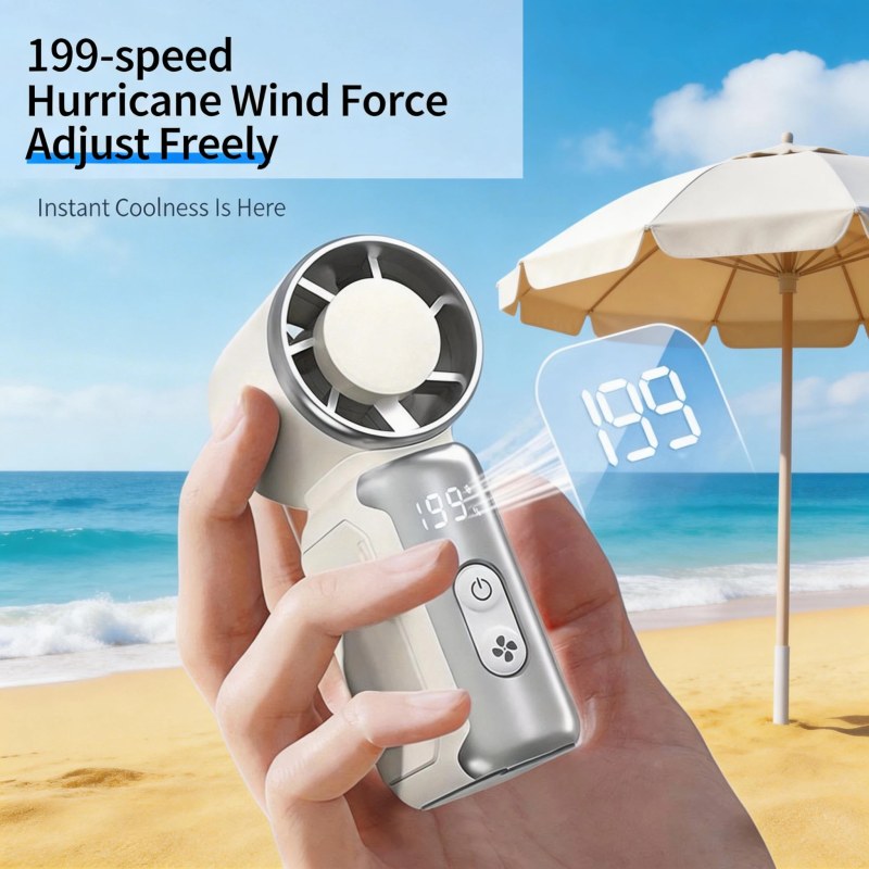 Portable Turbo Fan with LED Display | 5-Speed USB-C Rechargeable Pocket Fan