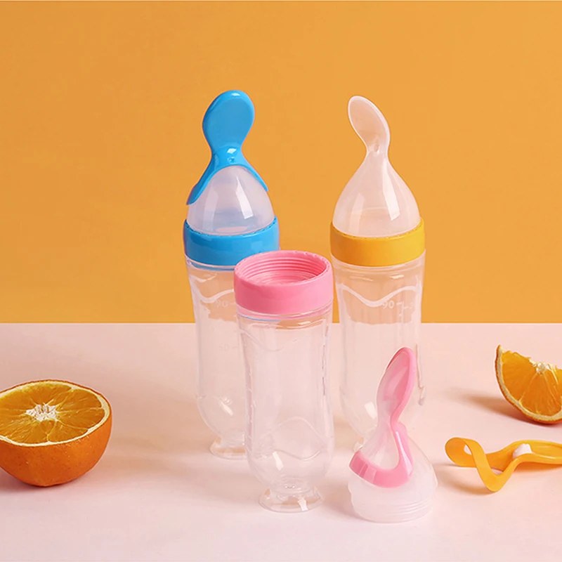 Baby Squeezing Feeding Bottle with Silicone Spoon – Newborn Rice Cereal & Baby Food Feeding Trainer